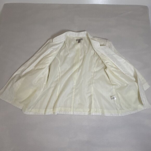 Jacket Blazer Roz & Ali Size 1X White Open Front Lined 3/4 Sleeve Silver Grommet - Picture 5 of 10